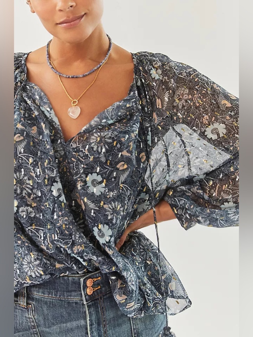 Anthropologie Let me be sheer puff sleeve blouse sz xs - Picture 4 of 10